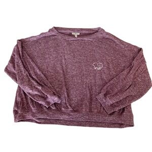 Ivory Ella Pullover Top Cropped L Purple Heathered Marled‎ Long Sleeve Slouchy